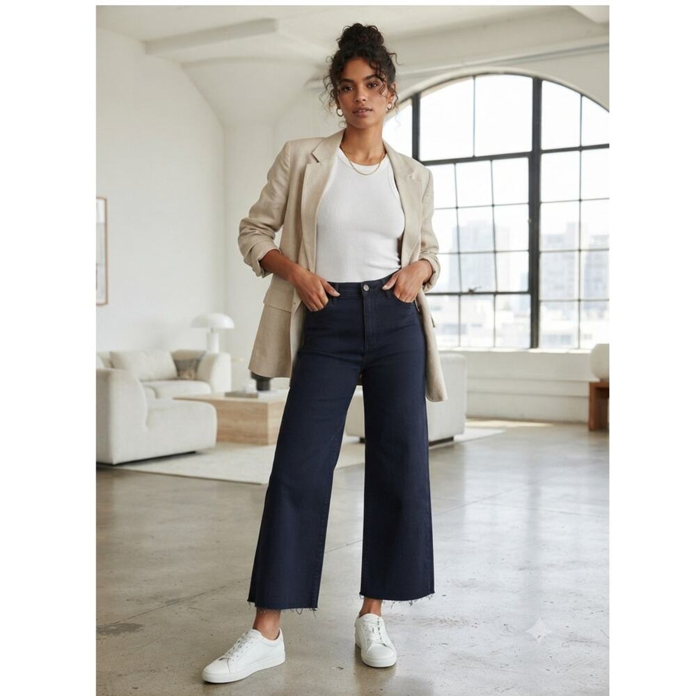 High-Rise Wide-Leg Crop Jeans - Dark Navy